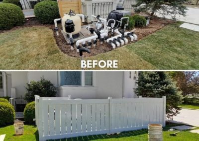 Before and after photos of an outdoor pvc enclosure.