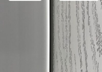 side-by-side comparison of smooth vinyl fencing versus the embossed textured vinyl appearance